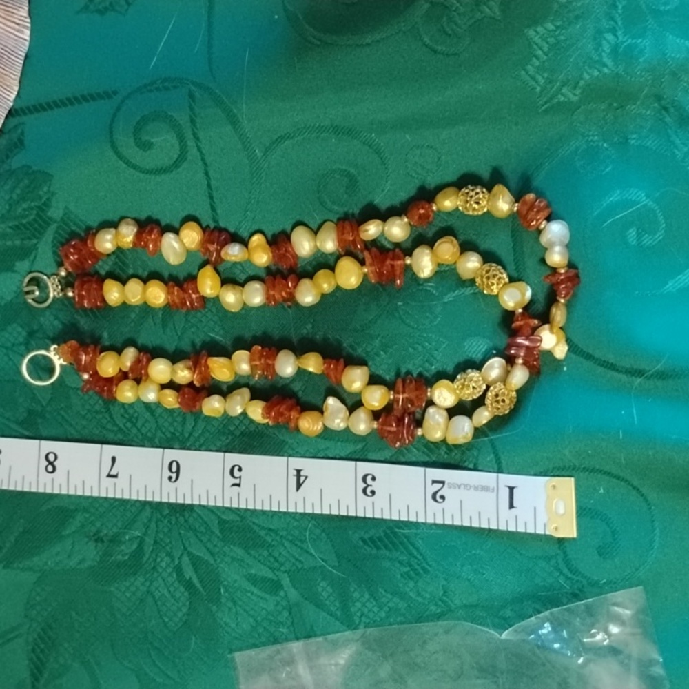 🎃Hand Crafted double strand Keshi Pearls And Amber Beaded Necklace🎃 - Picture 6 of 8